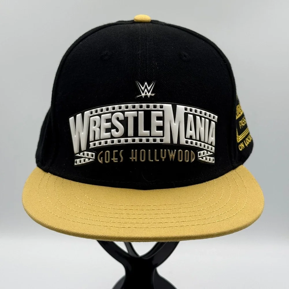 WWE‎ WrestleMania Goes Hollywood 2023 Snapback Hat Mens Adjustable Black Gold